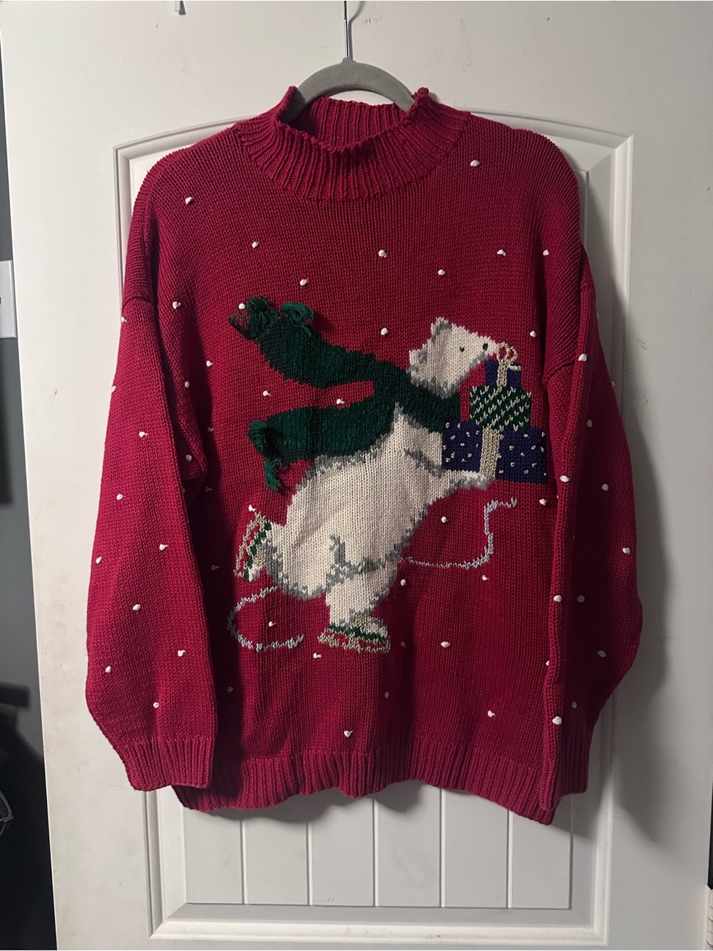 Vintage Christina Classics Polar Bear Christmas Sweater XL Red Knit Ugly Holiday